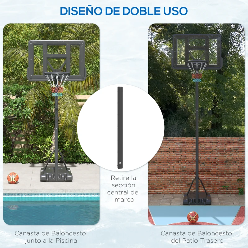 SPORTNOW Canasta de Baloncesto de Exterior 2 en 1 con Altura Ajustable 230-305 cm Aro de Baloncesto con Soporte Ruedas Base Negro