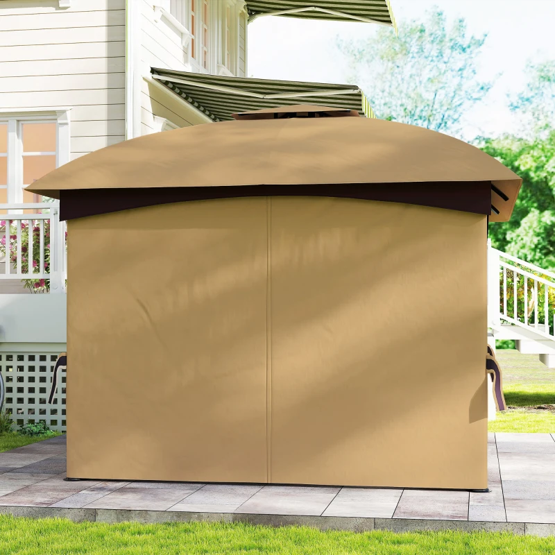 Outsunny Gazebo da Giardino 3.4x3.4m con Pareti, Protezione UV e Tetto a 2 Livelli, Beige