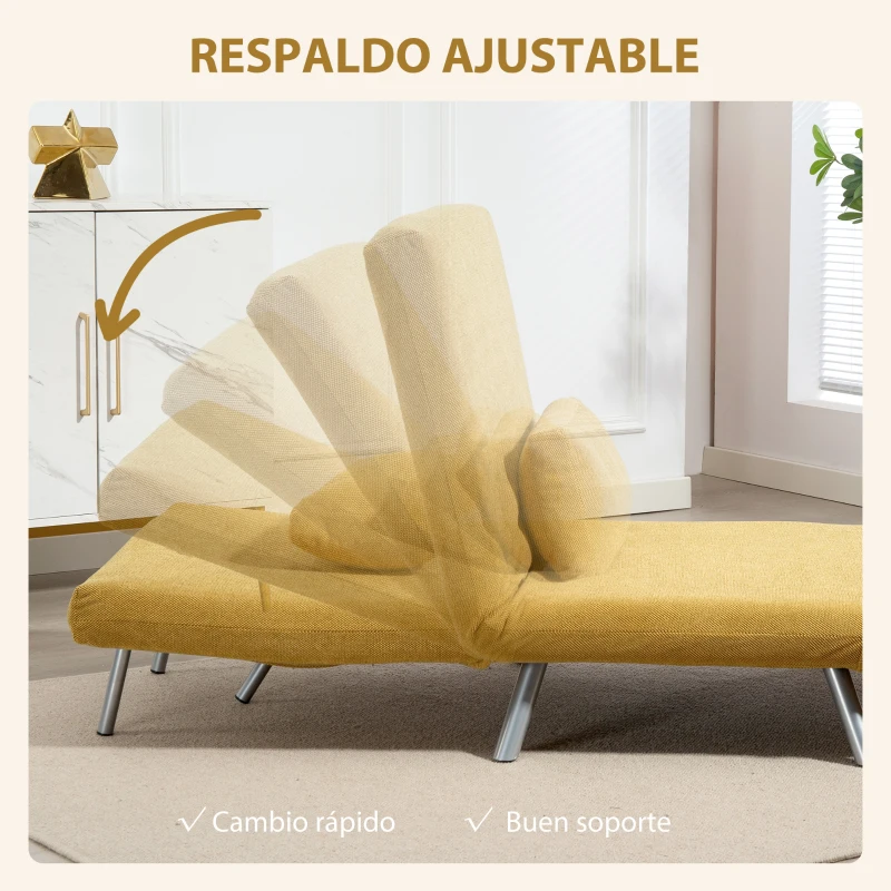HOMCOM Sofá Cama de 1 Plazas Plegable Tapizado en Chenilla con Respaldo Ajustable de 5 Niveles 80x75x83 cm Amarillo