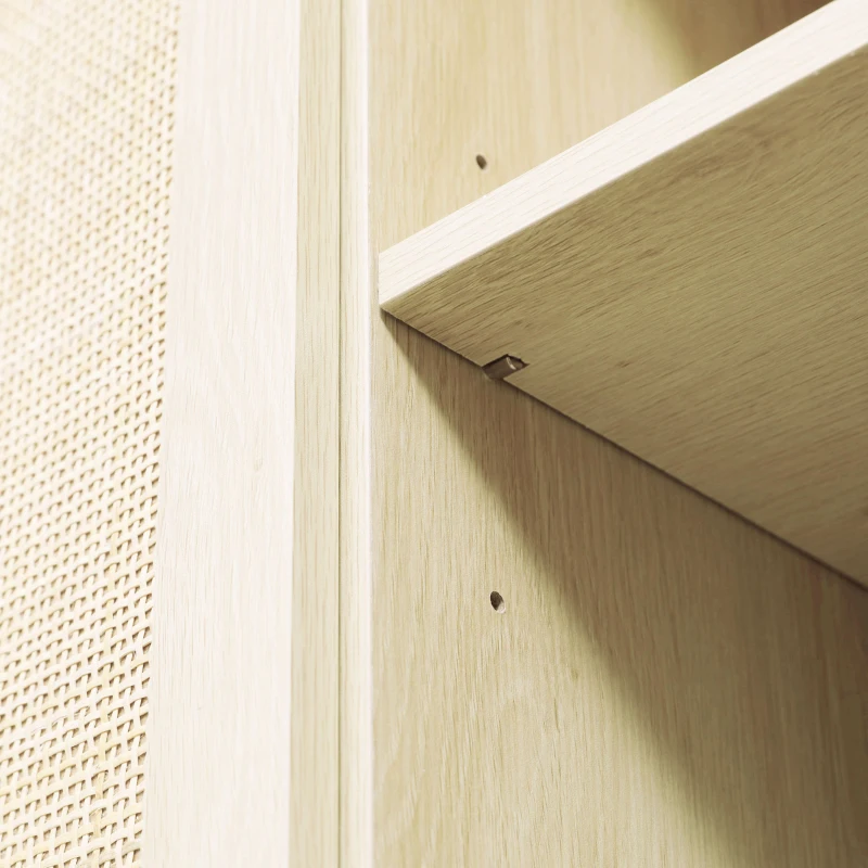 HOMCOM Aparador 3 Puertas de Rejilla de Ratán con Estantes Ajustables para Comedor Entrada Dormitorio Natural 136x41x70 cm