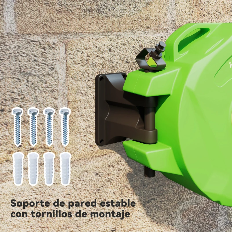 Outsunny Carrete para Manguera 15M+1,5M Soporte Mural Portamanguera Roll-up Automático Giratorio 180° con Pistola de Pulverización Gran Alcance Base de Pared Conector de Manguera para Jardín Terraza