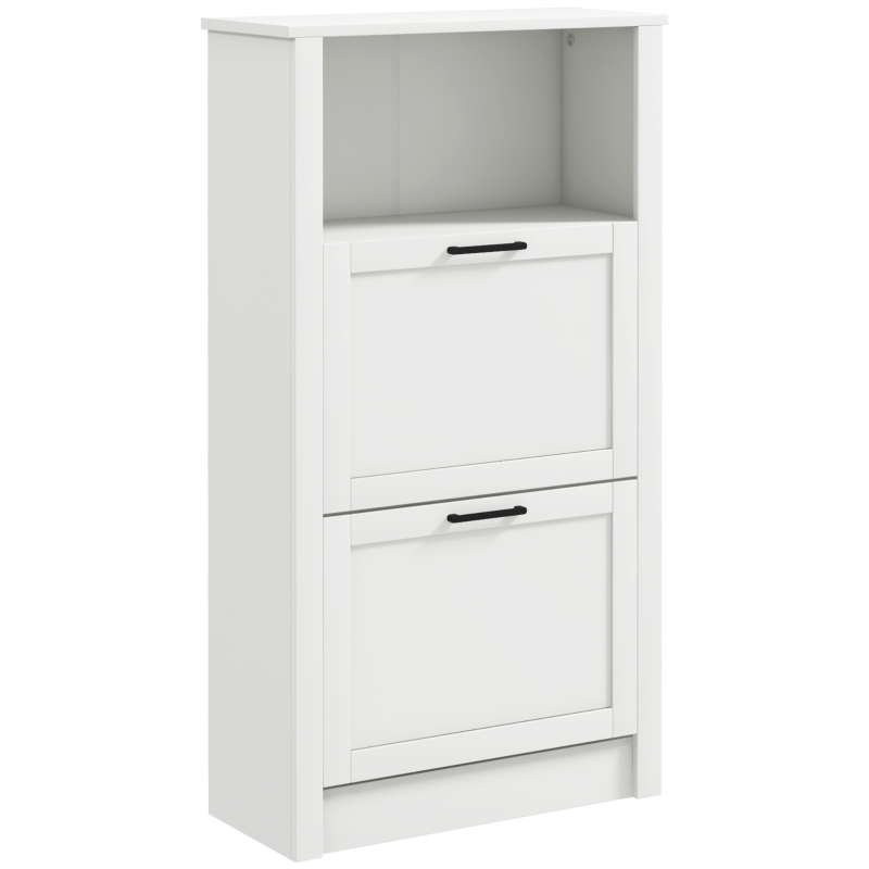 HOMCOM Zapatero Estrecho con 2 Puertas Estantes Ajustables y Compartimento Abierto para 10 Pares de Zapatos 58x24x105 cm Blanco