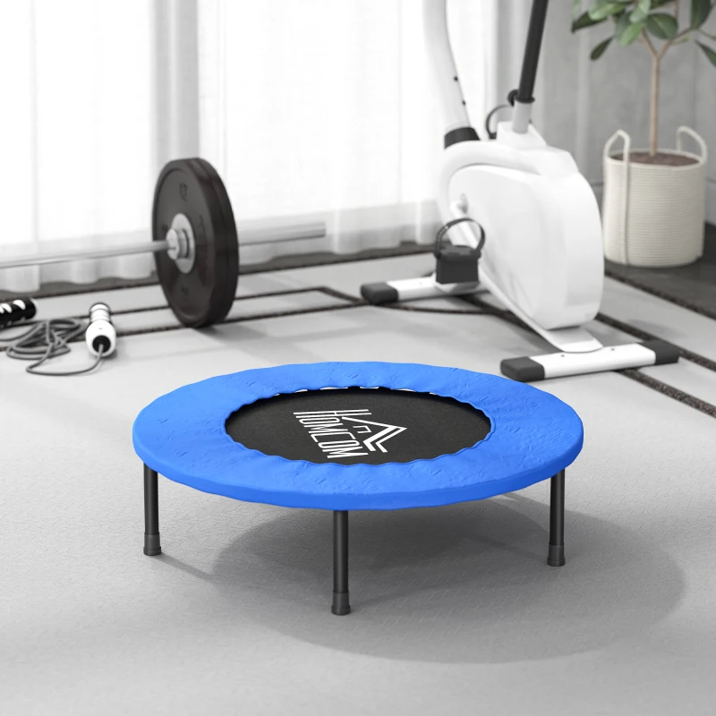 HOMCOM Cama Elástica Fitness Ø81 cm Trampolín de Acero con Borde Protector y 28 Resortes para Ejercicios en Interior y Exterior Carga 100 kg 81x81x22,5 cm Negro y Azul