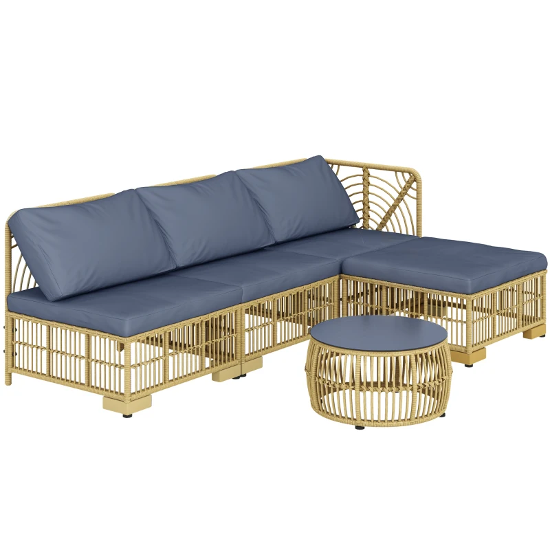 Outsunny Set de Mobilier din Rachita de 5 Bucati, Gri(m-11)