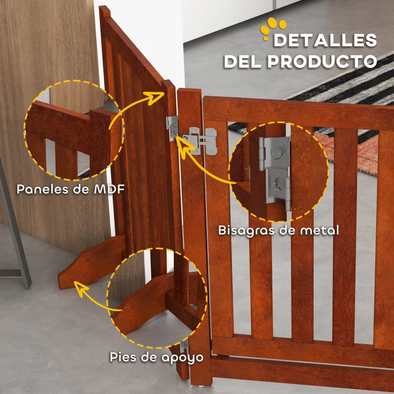PawHut Barrera de Seguridad para Perros para Escaleras y Puertas Diseño Plegable y Soporte de Pie 205x30x60 cm Marrón
