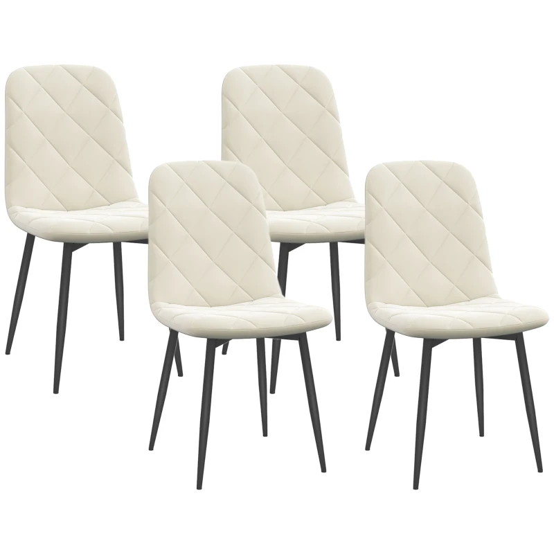 HOMCOM Lote de 4 sillas de comedor acolchadas con respaldo alto patas de acero y tela de terciopelo Crema