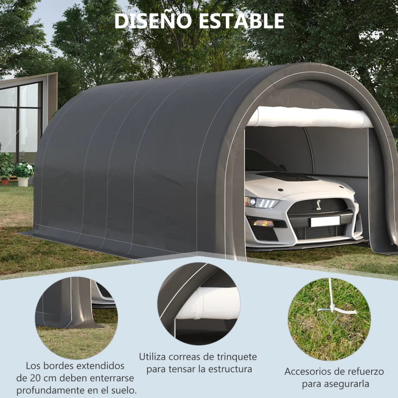 Outsunny Garaje Exterior para Coche 5x3 m Anti-UV con Toldo de Tela PE Desmontable y Marco de Acero Galvanizado Gris