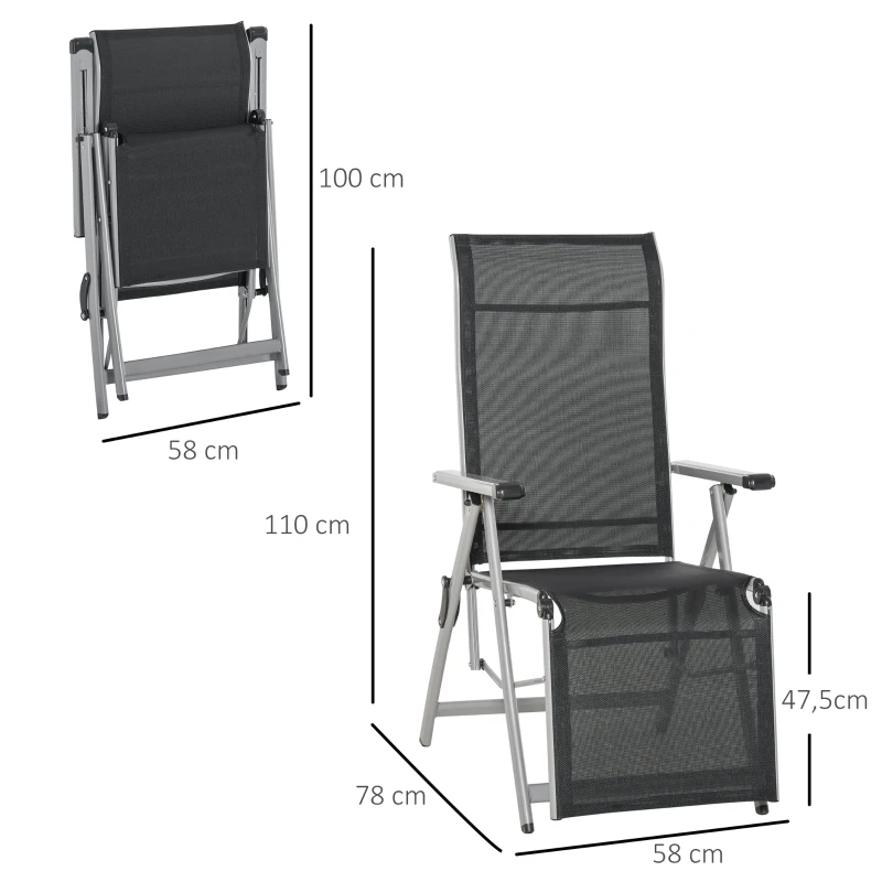 Outsunny Tumbona de Jardín Plegable Sillón Silla de Playa Ajustable en 10 Posiciones con Respaldo Alto y Reposapiés Transpirable Carga Máx. 120 kg para Terraza Exterior 78x58x110 cm Negro