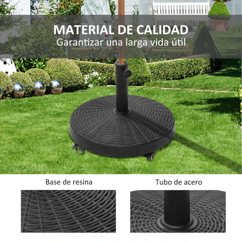 Outsunny Base para Sombrilla con Ruedas de Resina y Metal Compatible con Postes Ø38 mm y Ø48 mm Ø52x41 cm Negro
