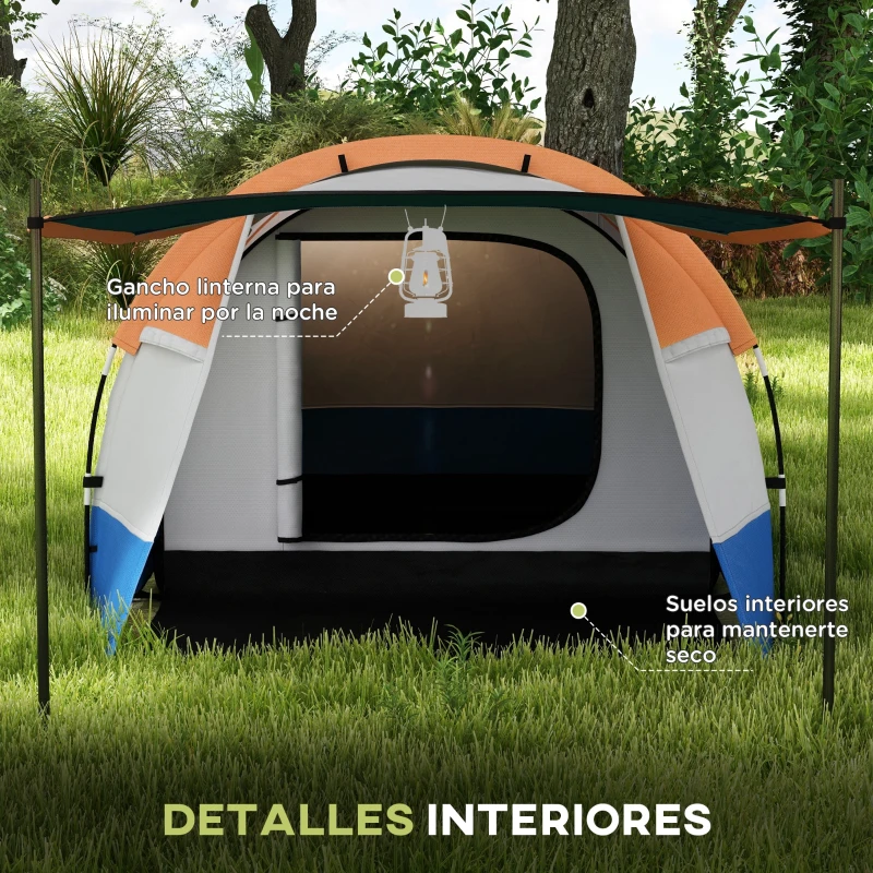 Outsunny Tienda de Campaña para 3 Personas con 2 Habitaciones y Bolsa de Transporte Impermeable 420x200x150 cm Multicolor