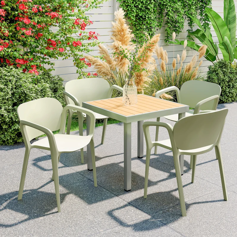 Outsunny Set 4 Sedie da Giardino Impilabili in PP dal Design Moderno con Braccioli 60x56x75 cm, Verde