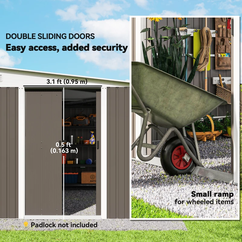 Outsunny Metalen Tuinschuur Metaal, Met Dubbele Vergrendelbare Deuren, 2,8x3,45x2,01m, Grijs(m-6)