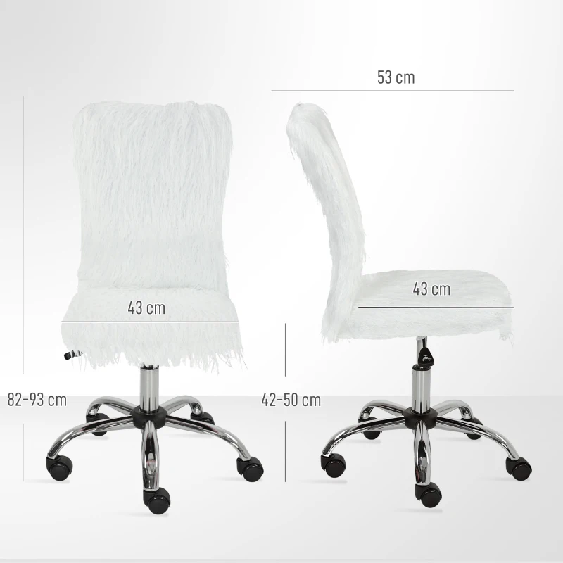HOMCOM Plush Office Desk Chair, Modern Armless Swivel Vanity Chair with Adjustable Height for Home Office, Bedroom, Living Room, White