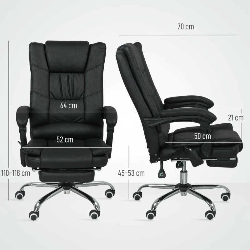 Vinsetto Massagestoel Bureau met Massagefunctie, incl. Voetensteun, Verstelbaar, 64 cm x 70 cm x 118 cm, Zwart(m-3)