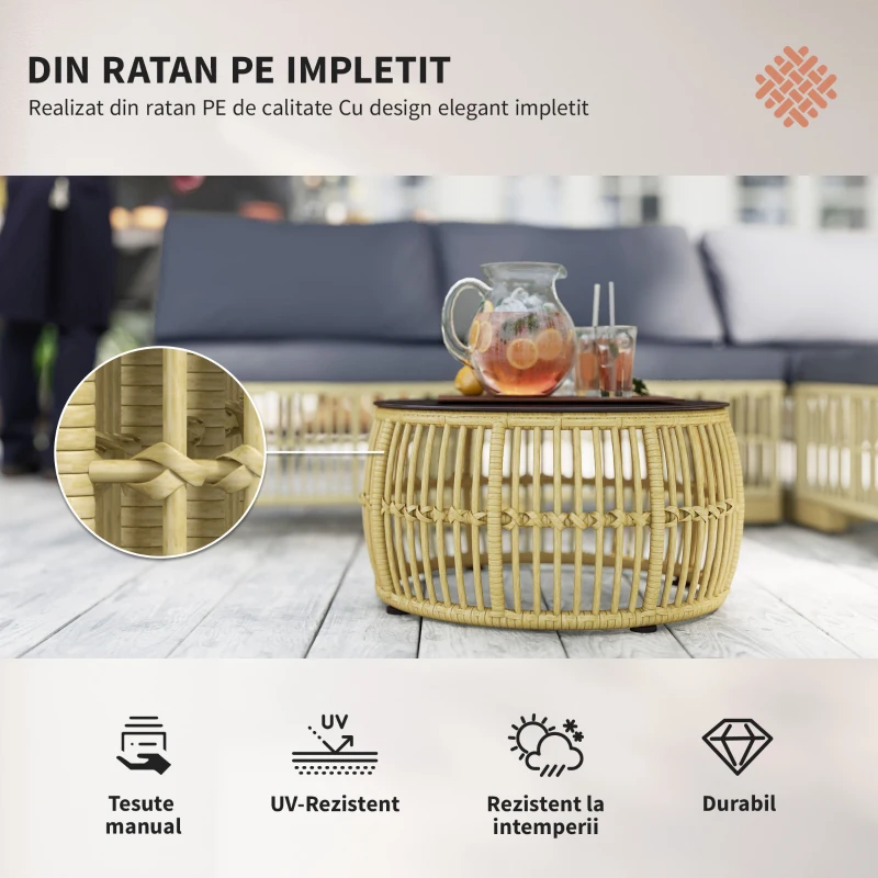 Outsunny Set de Mobilier din Rachita de 5 Bucati, Gri(m-4)