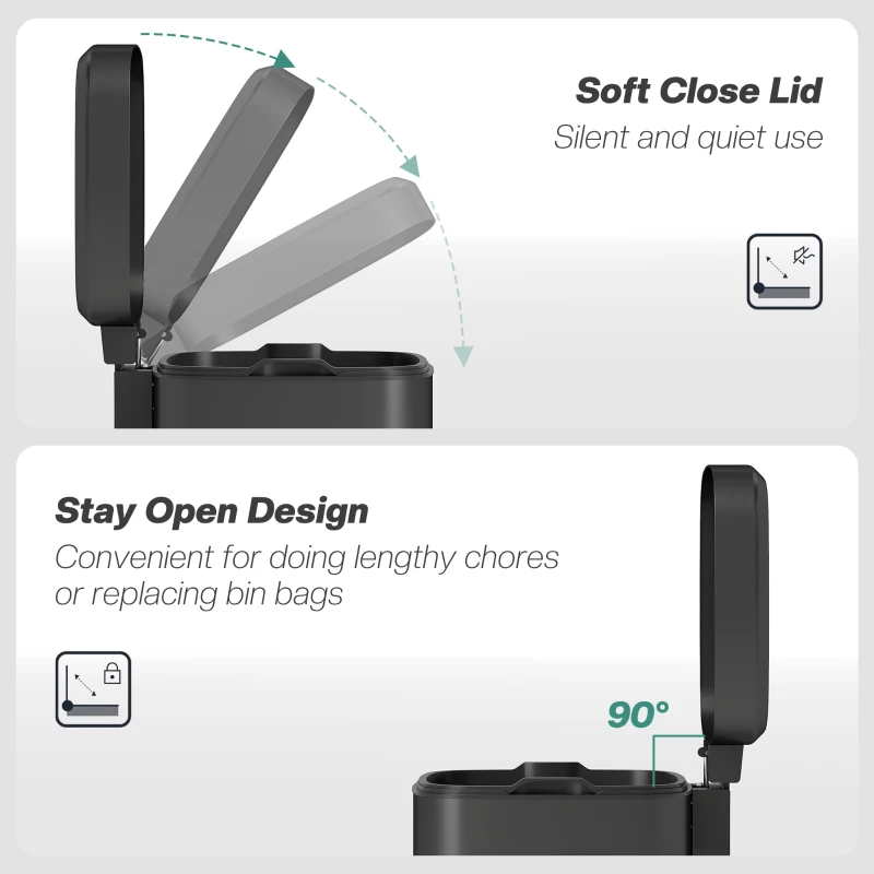 HOMCOM 20L Modern Boxy Metal Home Kitchen Bin - Black