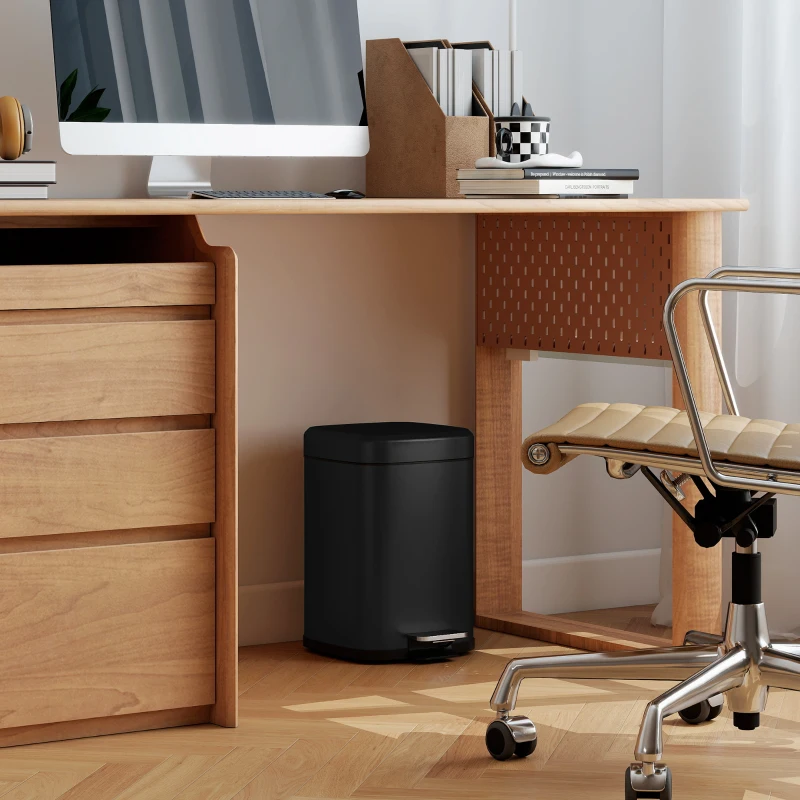 HOMCOM 12L Modern Boxy Metal Home Kitchen Bin - Black