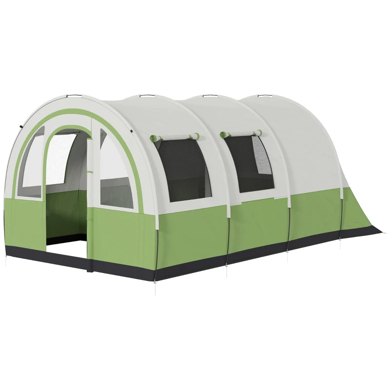 Outsunny 3000mm Waterproof Camping Tent, 5-6 Man Family Tent with Living and Bedroom, Carry Bag Included, Cream and Green