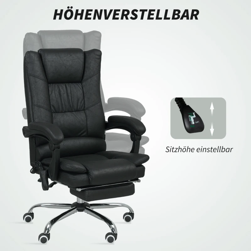 Vinsetto Massagestoel Bureau met Massagefunctie, incl. Voetensteun, Verstelbaar, 64 cm x 70 cm x 118 cm, Zwart(m-5)