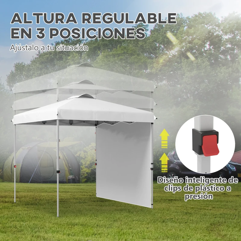 Outsunny Carpa Plegable de Jardín de 2,5x2,5 m con Altura Ajustable Anti-UV con 1 Pared Lateral y Bolsas de Arena Blanco
