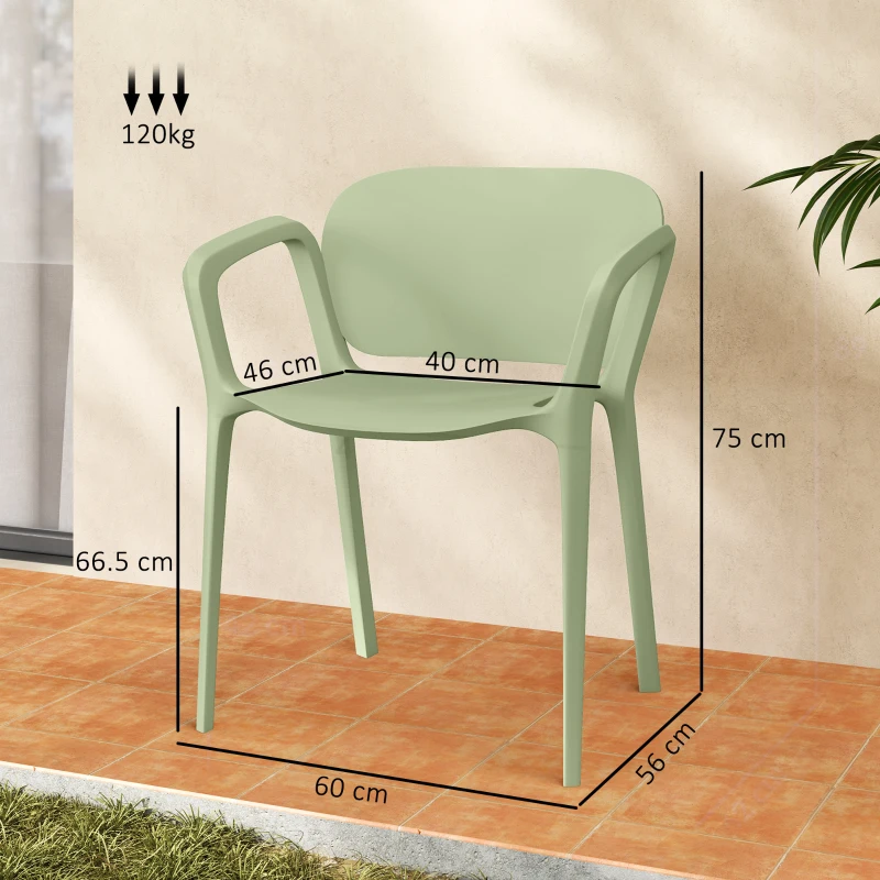 Outsunny Set 4 Sedie da Giardino Impilabili in PP dal Design Moderno con Braccioli 60x56x75 cm, Verde