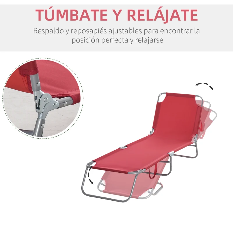 Outsunny Tumbona Jardín Exterior Plegable con Respaldo Ajustable en 5 Posiciones Carga 120 kg para Terraza 187x55x24 cm Burdeos