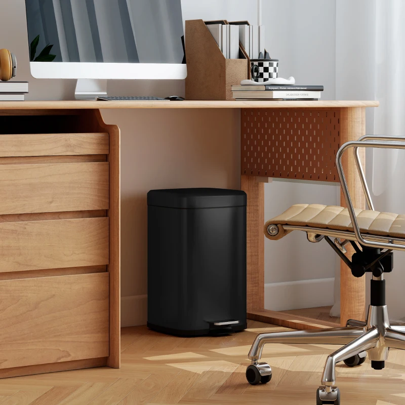 HOMCOM 20L Modern Boxy Metal Home Kitchen Bin - Black