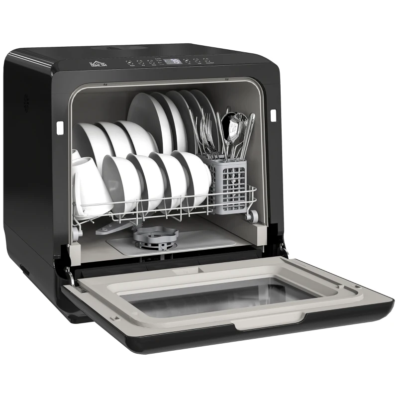 HOMCOM Table Top Dishwasher, Mini Countertop Dishwasher with Built-in 6L Water Tank, 6 Programs, Touch Control, LED Display, 4 Place Settings, Dual Water Supply and Air Drying Function, White(m-11)