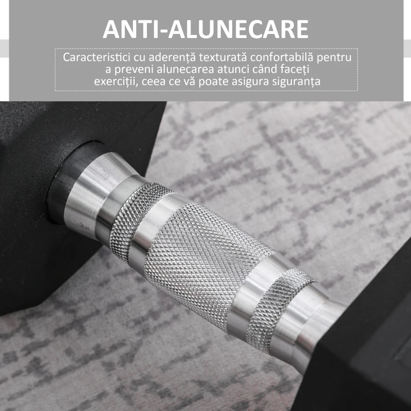 HOMCOM Ganteră de 12.5 kg Hexagonală Unică cu Mâner Antiderapant Negru