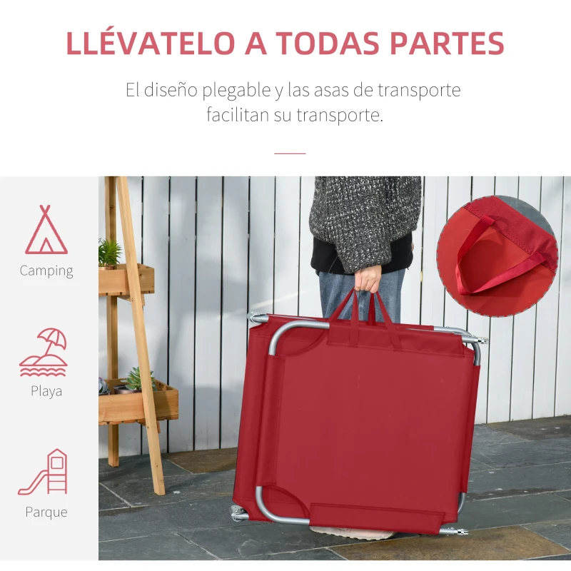 Outsunny Tumbona Jardín Exterior Plegable con Respaldo Ajustable en 5 Posiciones Carga 120 kg para Terraza 187x55x24 cm Burdeos