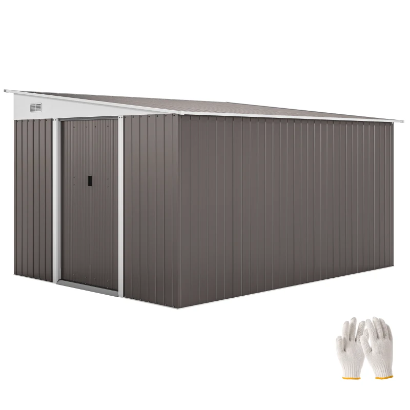 Outsunny Metalen Tuinschuur Metaal, Met Dubbele Vergrendelbare Deuren, 2,8x3,45x2,01m, Grijs(m-11)