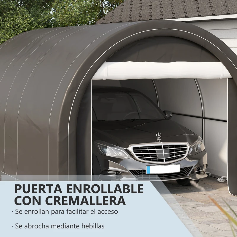 Outsunny Garaje Exterior para Coche 5x3 m Anti-UV con Toldo de Tela PE Desmontable y Marco de Acero Galvanizado Gris