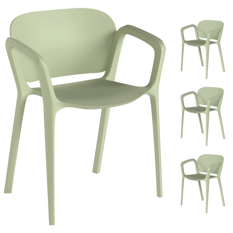Outsunny Set de 4 Scaune Suprapozabile pentru Grădină, 60x56x75 cm, Verde