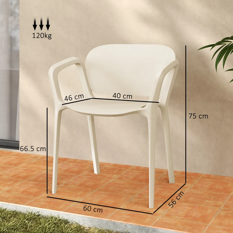 Outsunny Set 4 Sedie da Giardino Impilabili in PP dal Design Moderno con Braccioli 60x56x75 cm, Bianco