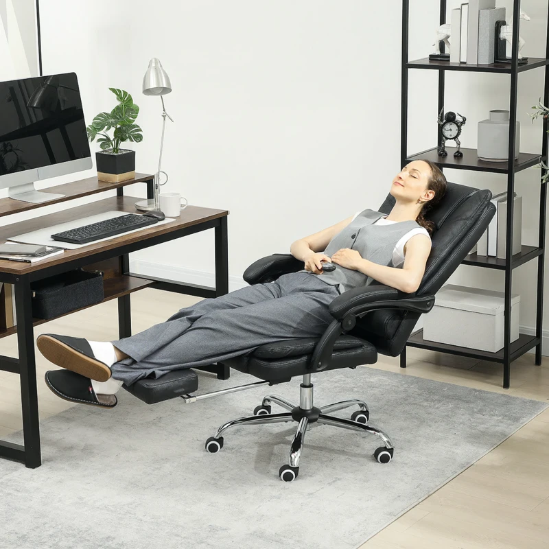 Vinsetto Massagestoel Bureau met Massagefunctie, incl. Voetensteun, Verstelbaar, 64 cm x 70 cm x 118 cm, Zwart(m-2)