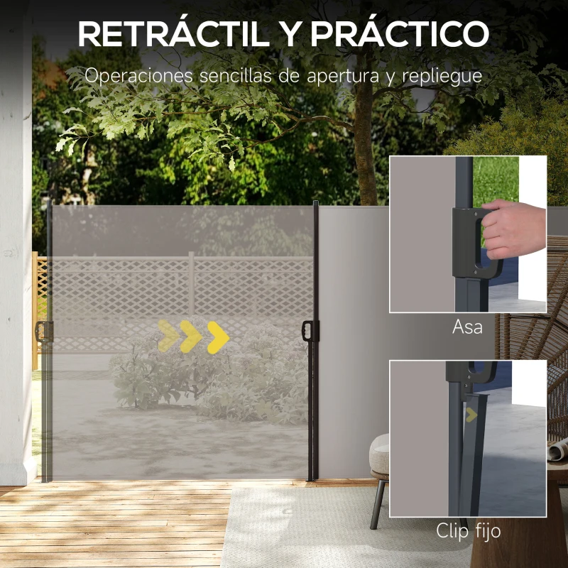 Outsunny Toldo Lateral Retráctil Pantalla Enrollable Mampara de Privacidad Impermeable y Anti-UV Protege la Privacidad Gris Claro