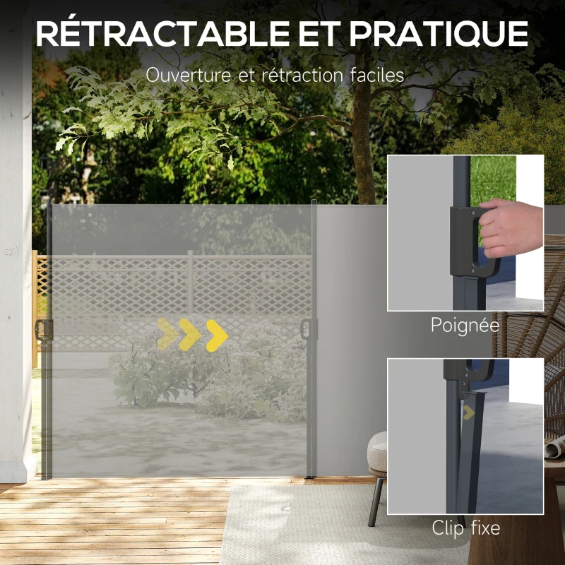 Outsunny Store latéral Brise-Vue paravent rétractable dim. 4L x 1,60H m alu. Polyester Anti-UV Haute densité 180 g/m² Gris