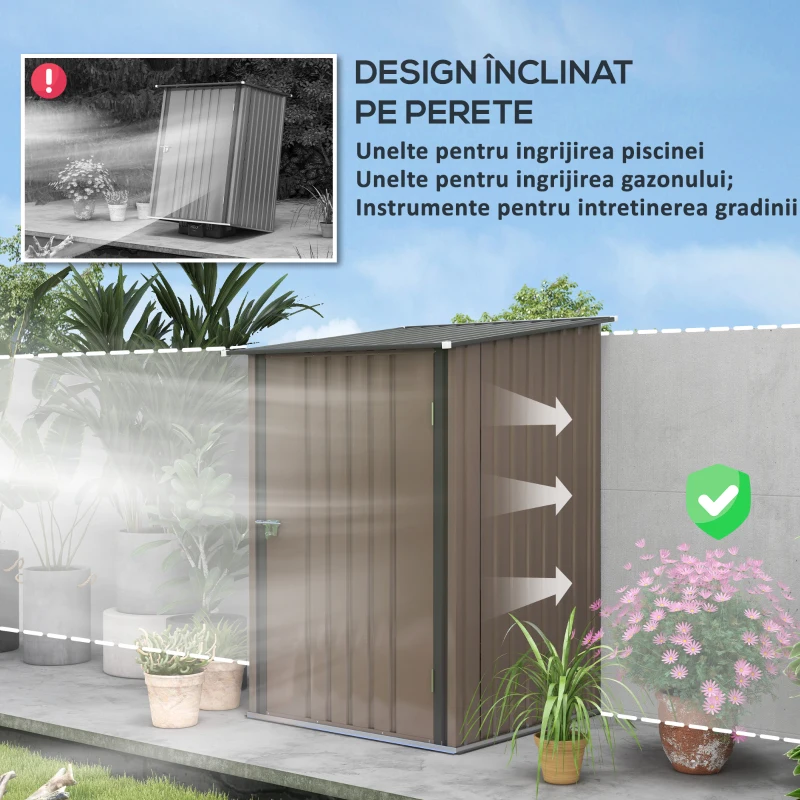 Outsunny Magazie de Grădină din Oțel și Ușă 100x103x160cm Maro