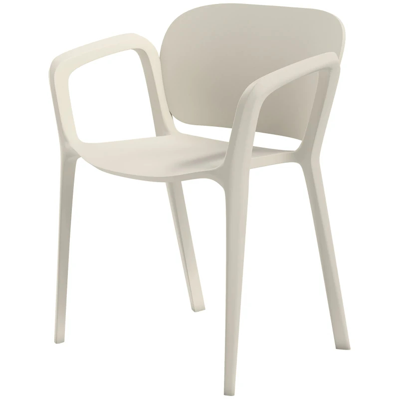 Outsunny Set 4 Sedie da Giardino Impilabili in PP dal Design Moderno con Braccioli 60x56x75 cm, Bianco
