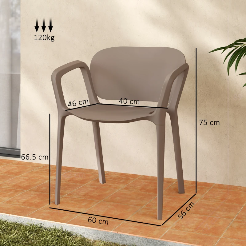 Outsunny Set 4 Sedie da Giardino Impilabili in Plastica Moderne con Braccioli 60x56x75 cm, Grigio