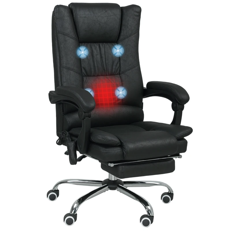 Vinsetto Massagestoel Bureau met Massagefunctie, incl. Voetensteun, Verstelbaar, 64 cm x 70 cm x 118 cm, Zwart(m-10)