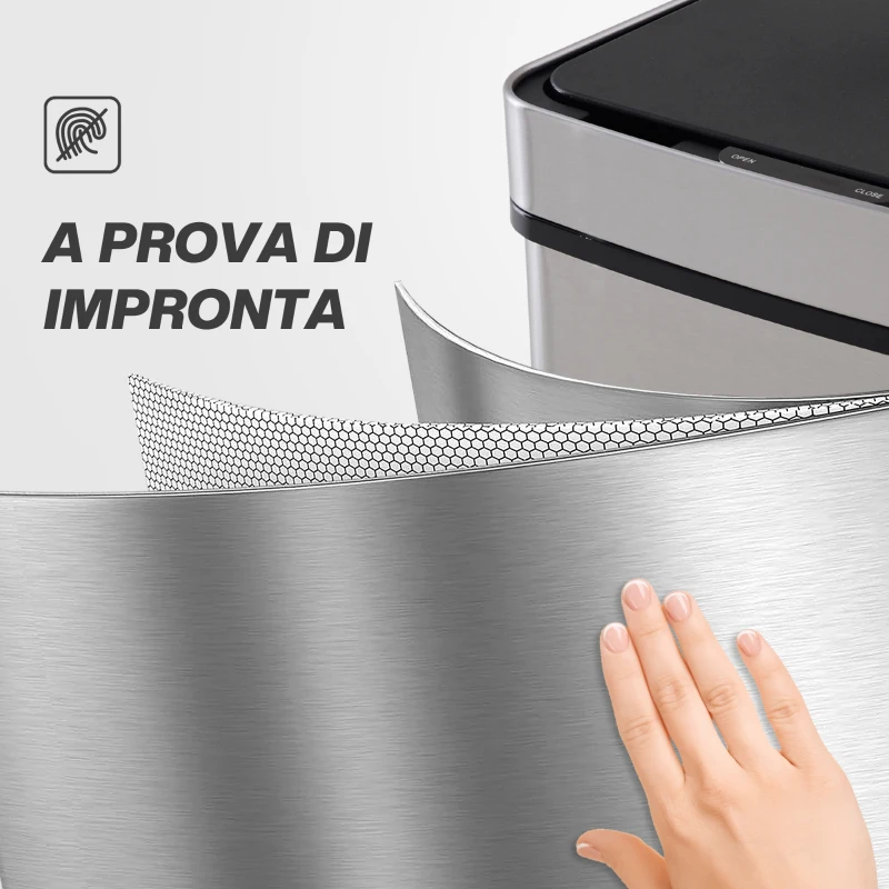 HOMCOM Pattumiera 72L a 3 Scomparti con Sensore Infrarossi e Apertura Automatica, in Acciaio e ABS, 42x30x81 cm