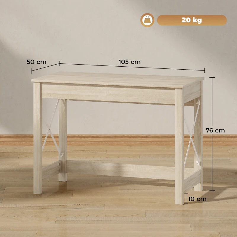 HOMCOM Bureau Moderne Bureau d'Ordinateur Facile à Monter pour Bureau Étude 105x50x76 cm Naturel