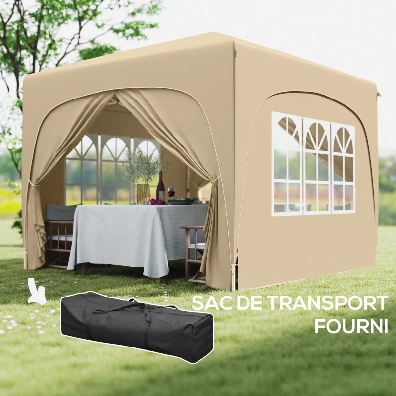 Outsunny Tonnelle Barnum Tente de réception Pliante 3 x 3 x 2,73 m avec fenêtres + Sac de Transport Sable