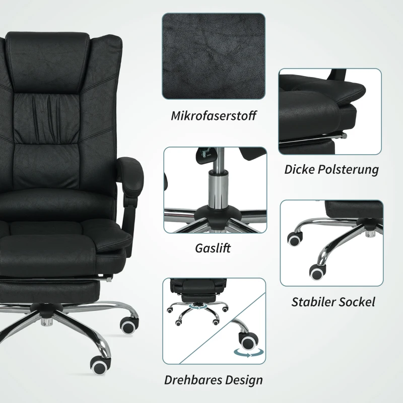 Vinsetto Massagestoel Bureau met Massagefunctie, incl. Voetensteun, Verstelbaar, 64 cm x 70 cm x 118 cm, Zwart(m-7)