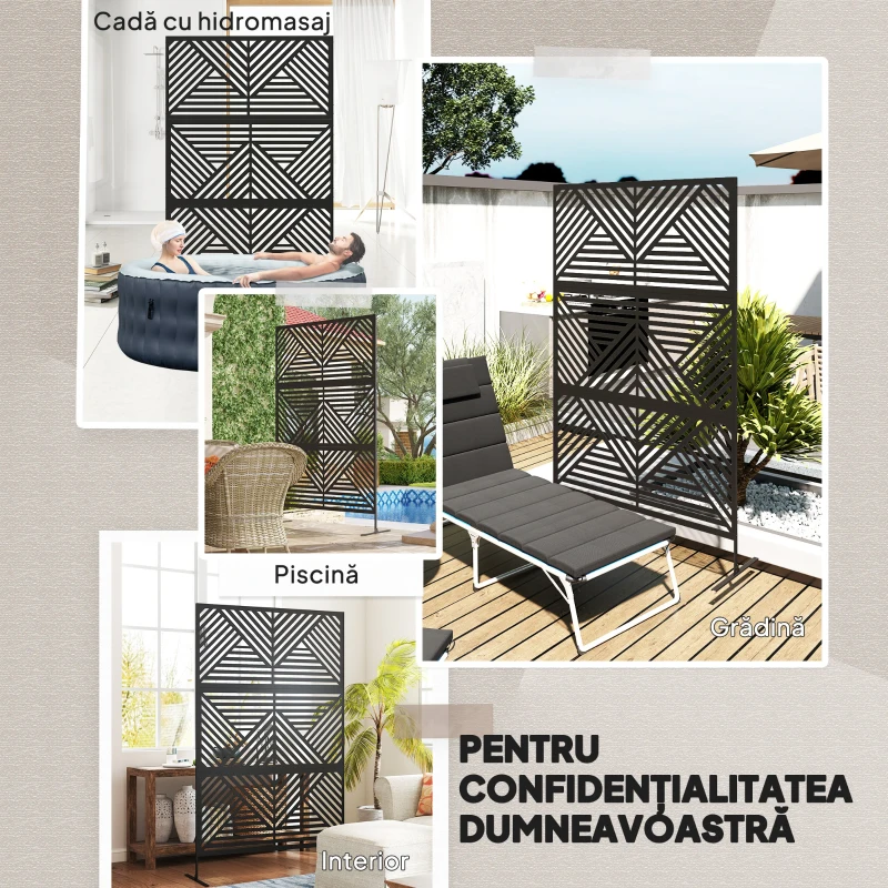 Outsunny Separator Divizor de Exterior și Spalier pentru Plante 122x45x198cm Negru