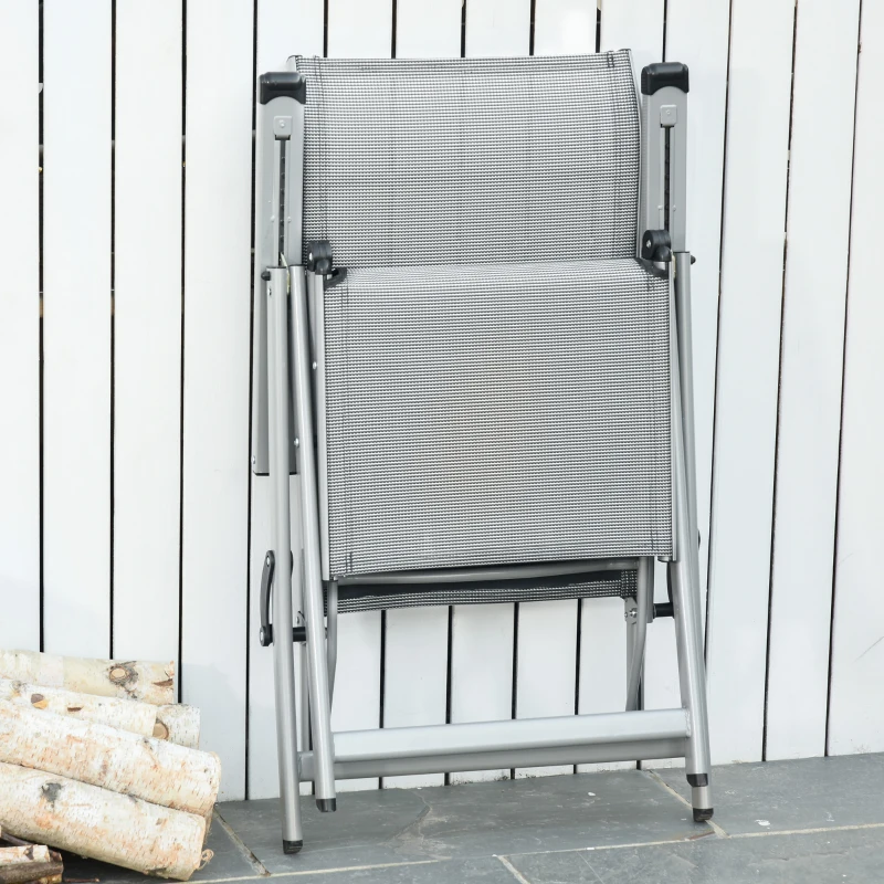 Outsunny Tumbona de Jardín Plegable Sillón Silla de Playa Ajustable en 10 Posiciones con Respaldo Alto y Reposapiés Transpirable Carga Máx. 120 kg 78x58x110 cm Gris