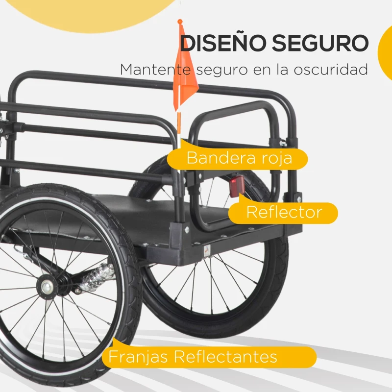 HOMCOM Remolque de Carga para Bicicleta Desmontable con 2 Ruedas Reflectores y Bandera Capacidad de 70L 125x64x53,5 cm Negro