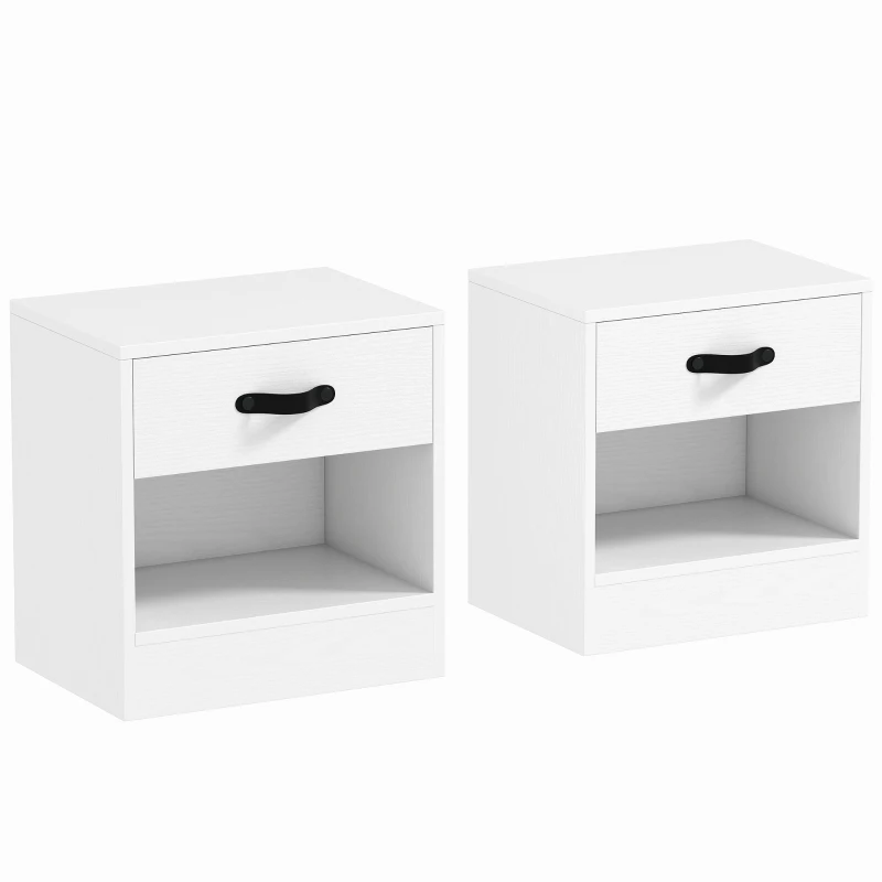 HOMCOM Pack de 2 Tables de Chevet avec Tiroir et Compartiment Ouvert pour Salon 39x28x41 cm Blanc