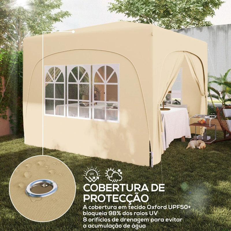 Outsunny Tenda Dobrável 3x3 m com Painéis Laterais UPF50+ Tenda de Jardim com Altura Ajustável e Bolsa de Transporte Areia